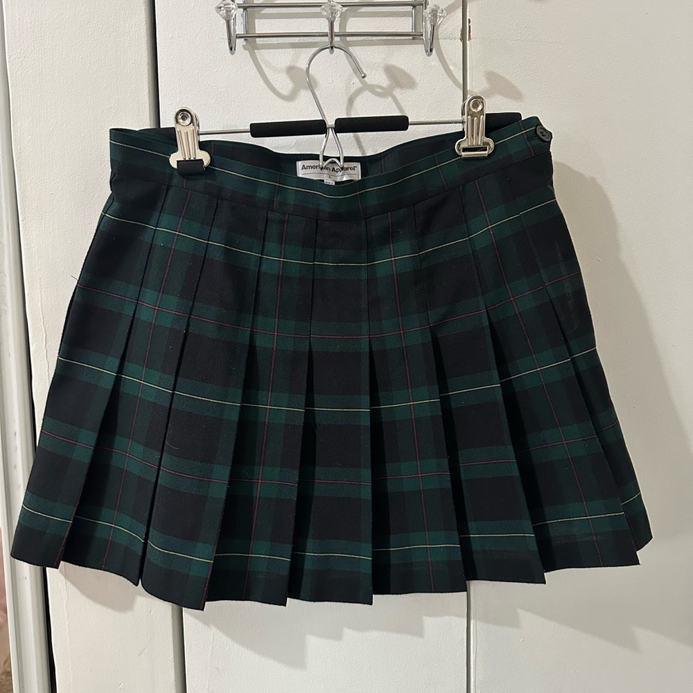 American Apparel Green Plaid Pleated Schoolgirl Mini Skirt